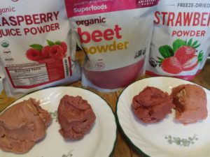 candy cane cookie dough using raspberry, strawberry and beet powder