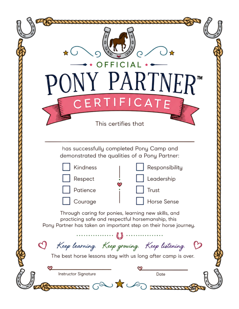 image of Pony Partner™ Certificate of Completion that comes in the guide.